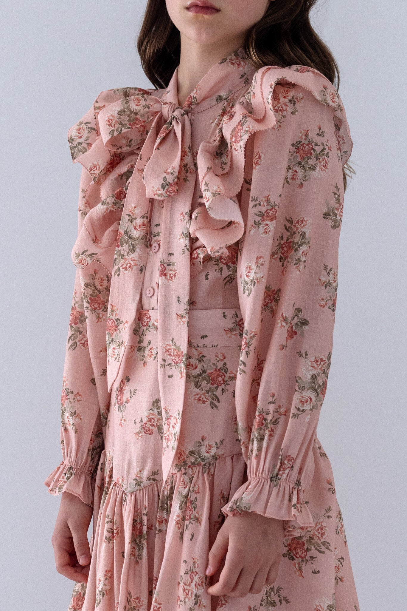 Vintage Roses Tie Neck Blouse