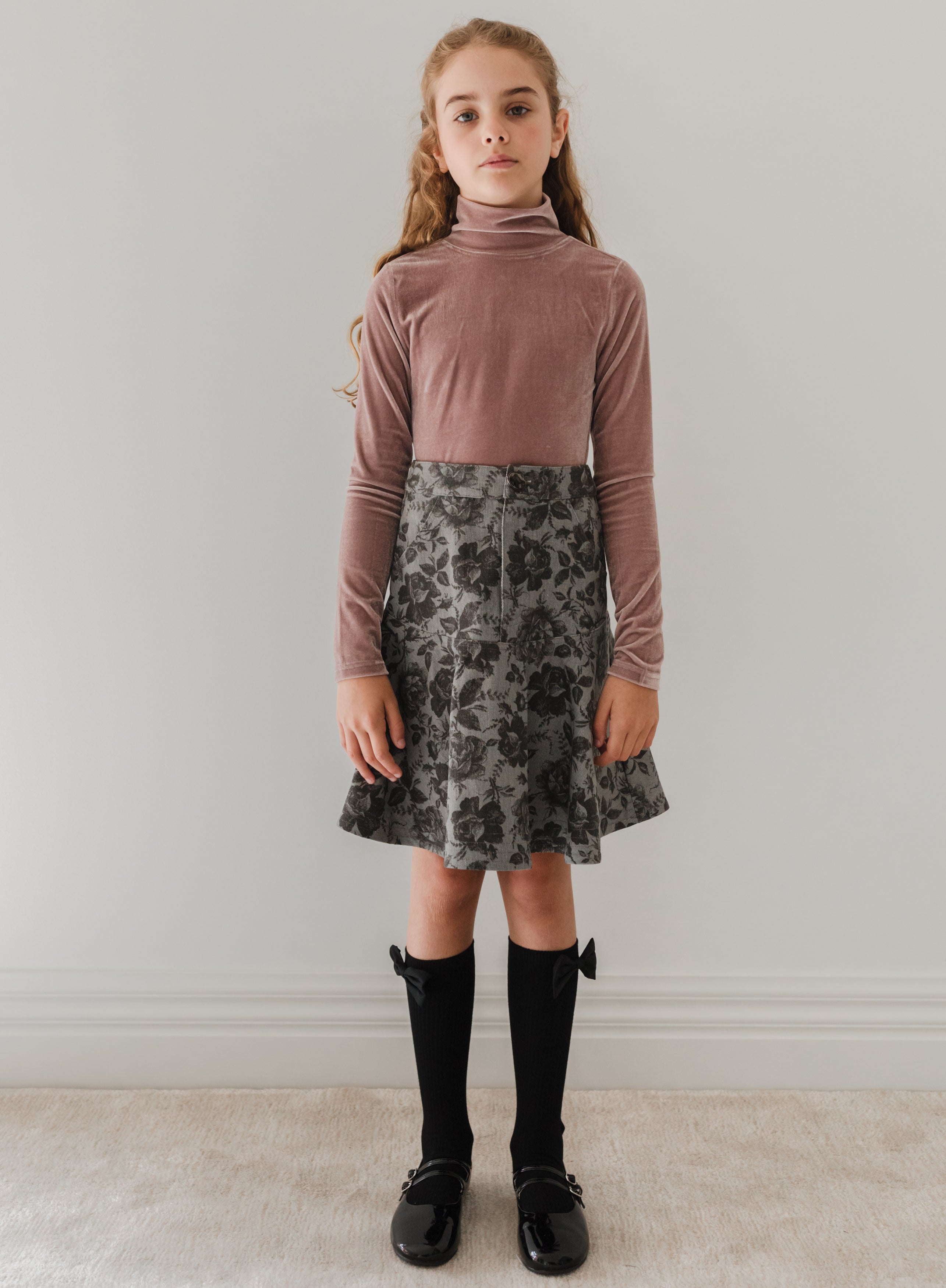 Black Rose Printed Denim Skirt
