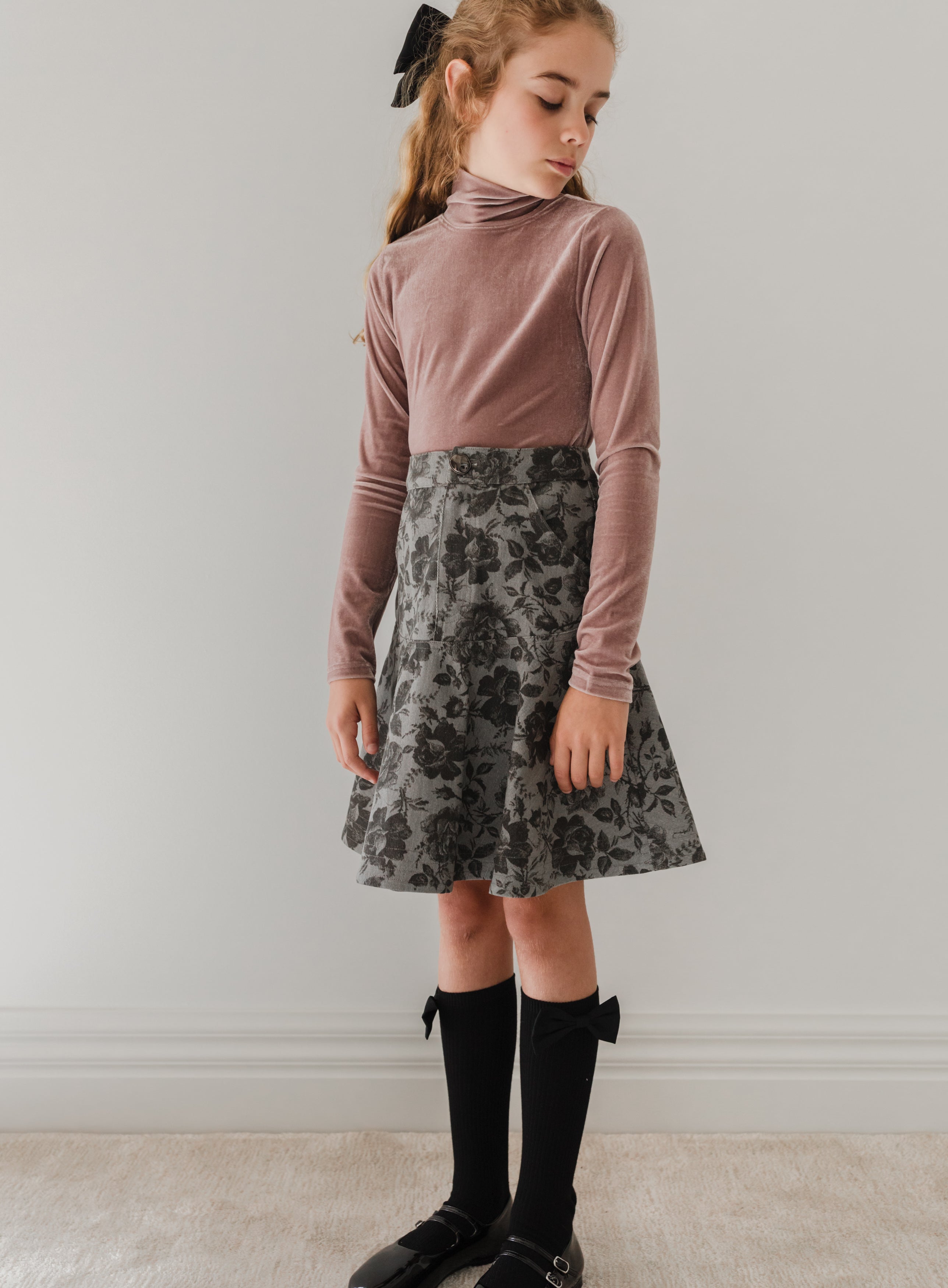 Black Rose Printed Denim Skirt