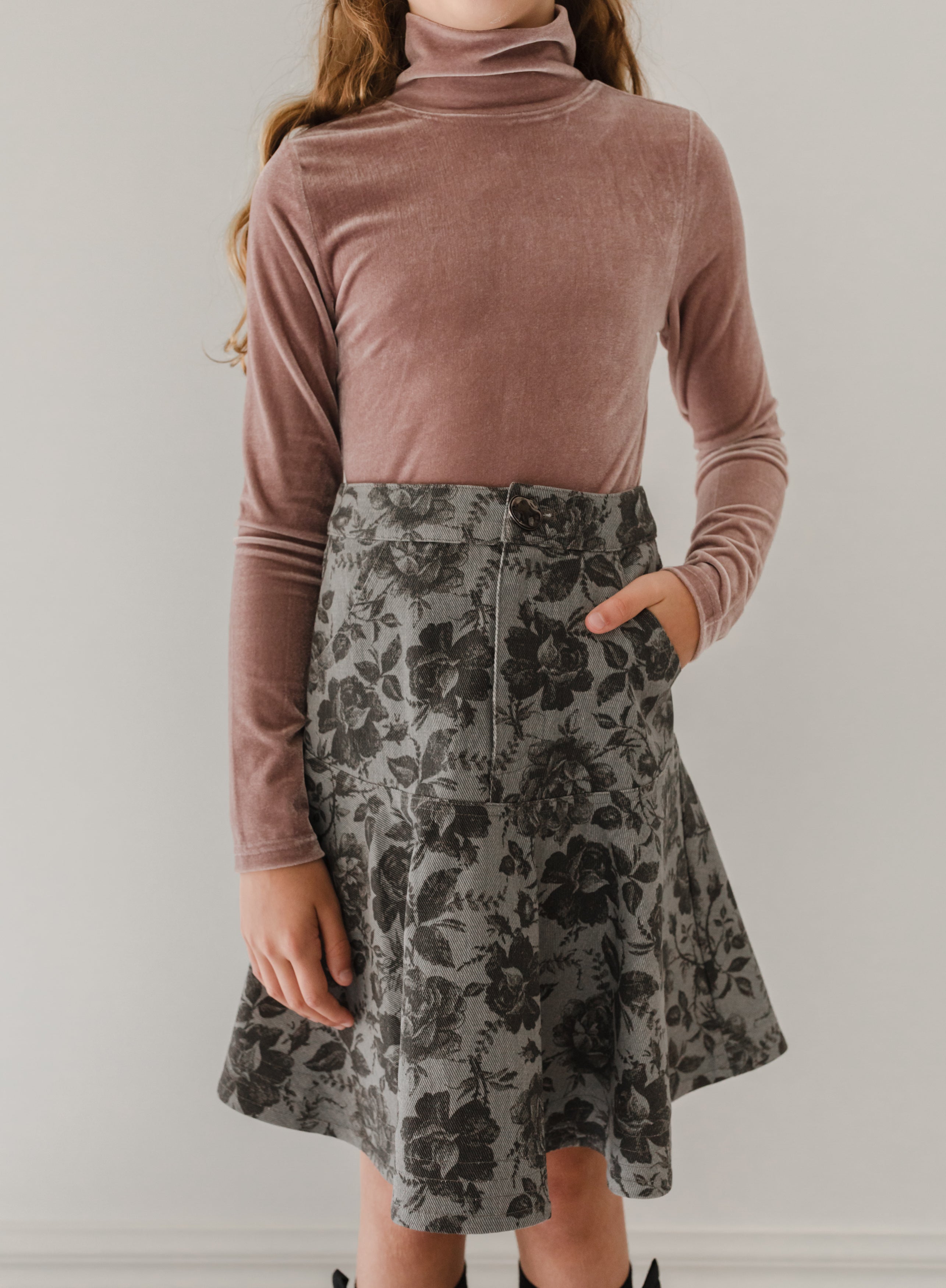 Black Rose Printed Denim Skirt