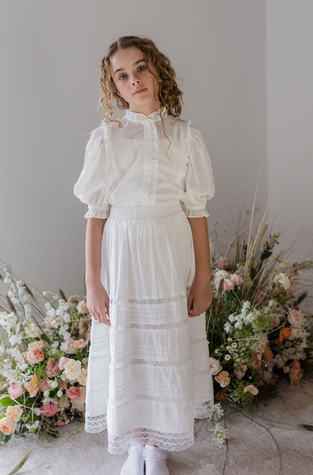 Ruffle Front Dobby Voile Blouse