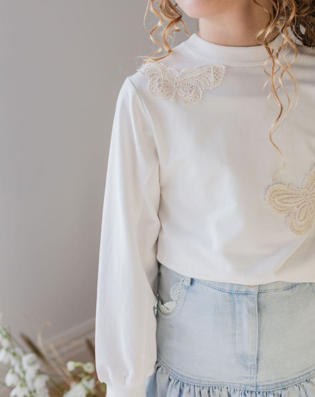 Peep Lace Trim Denim Skirt