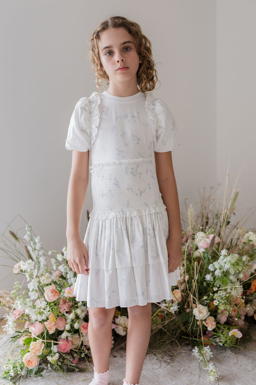 Woven Puff Sleeve Printed Jersey Tee