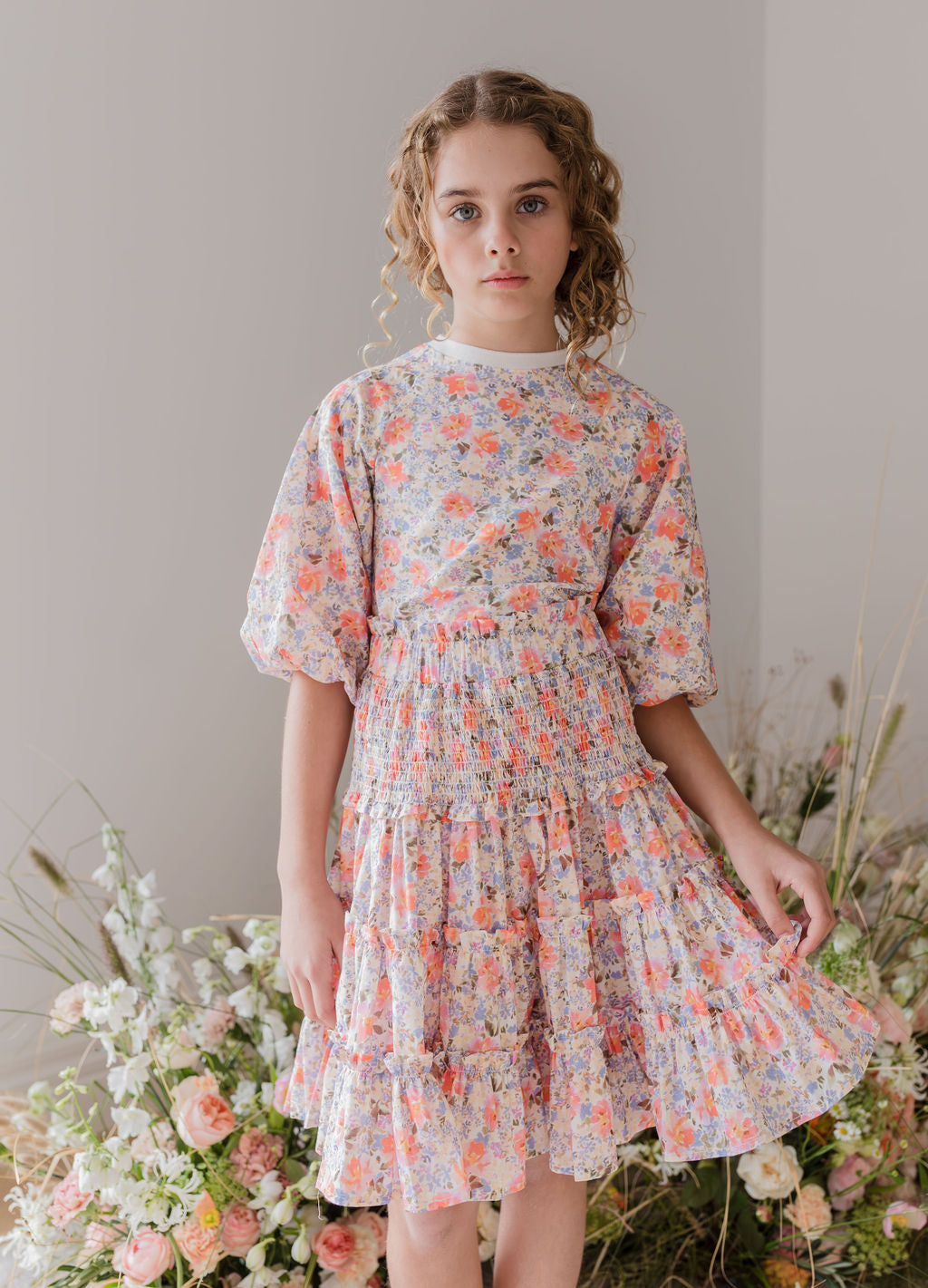 Shirred Waist Flare Voile Skirt