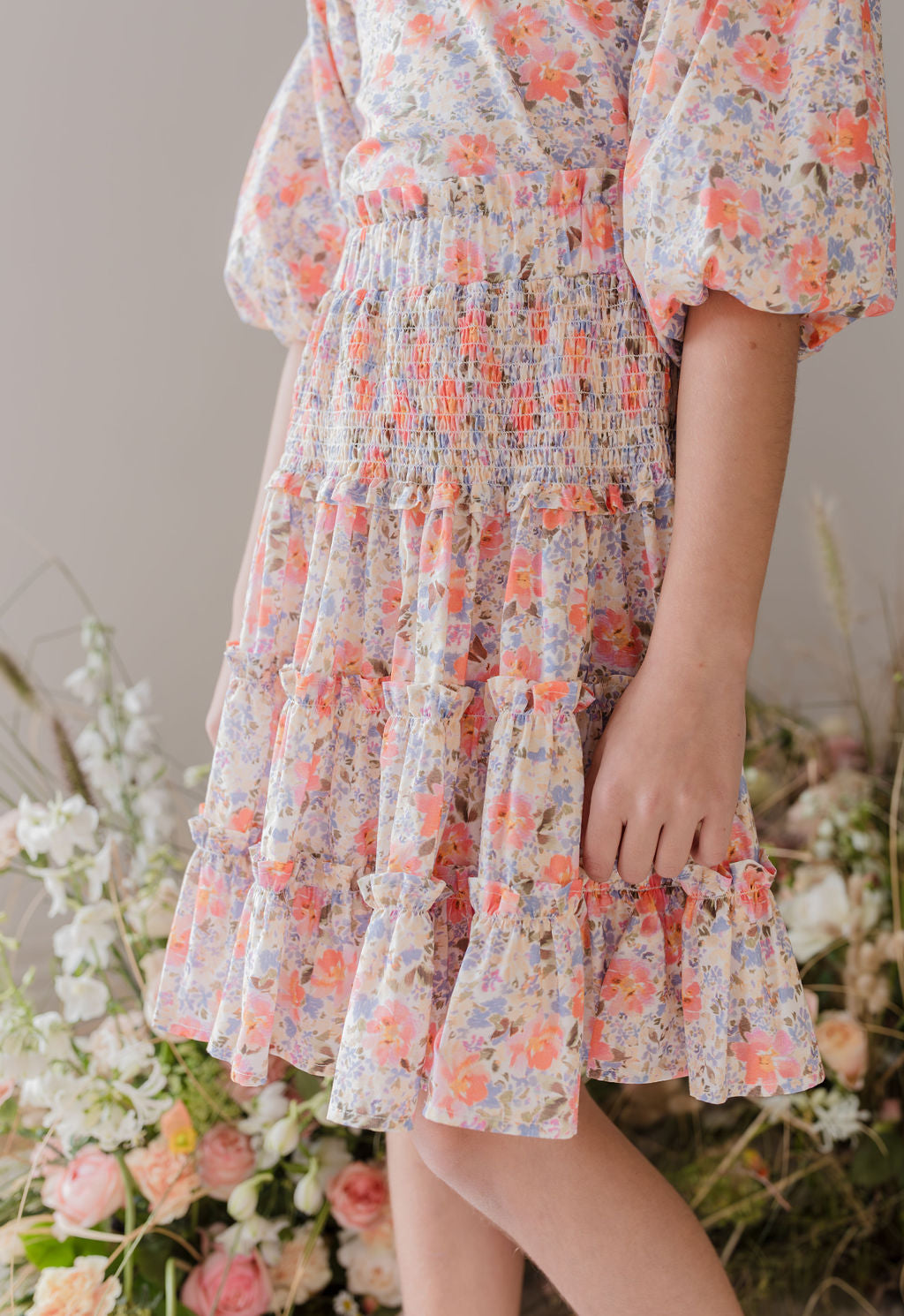 Shirred Waist Flare Voile Skirt