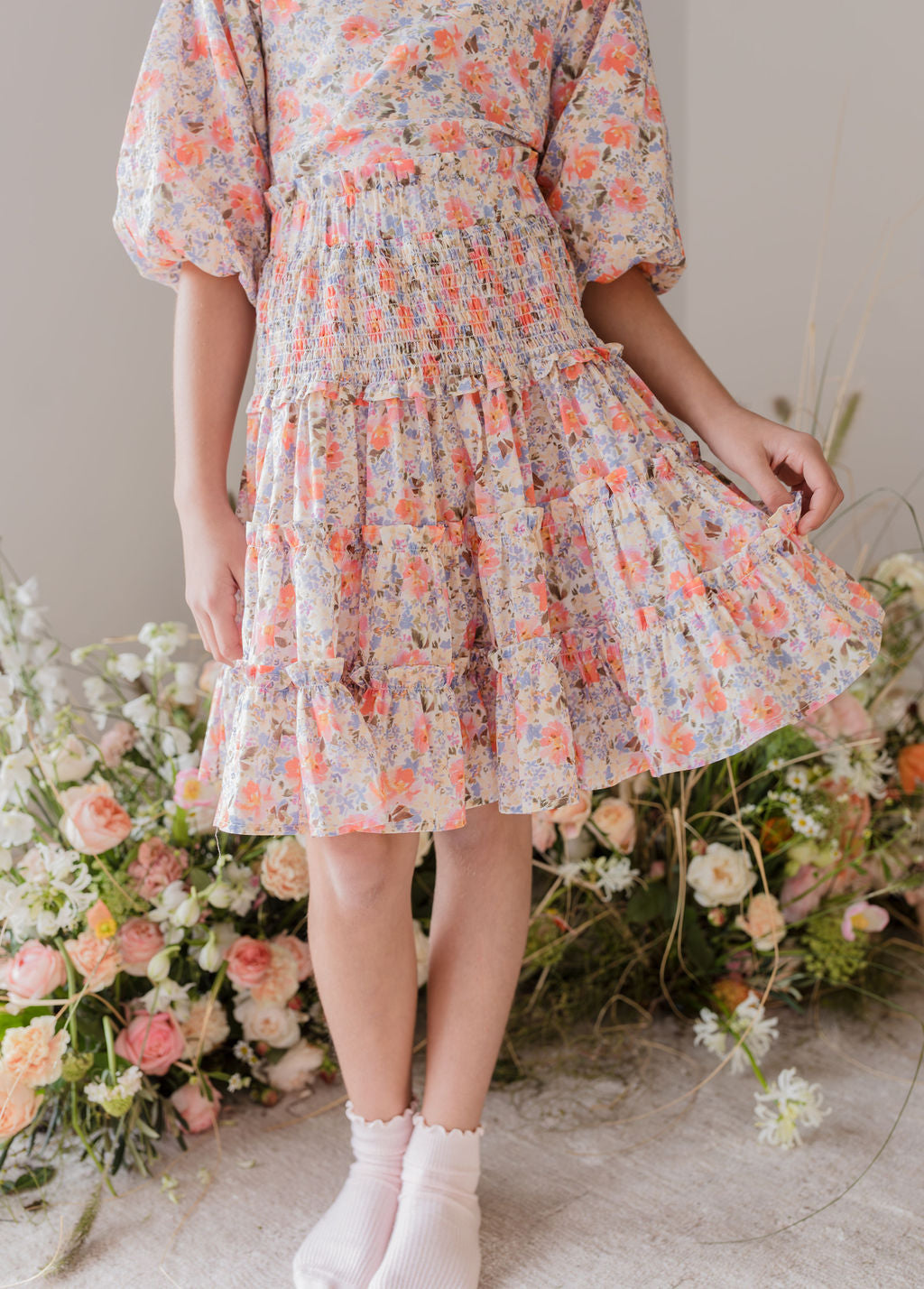Shirred Waist Flare Voile Skirt