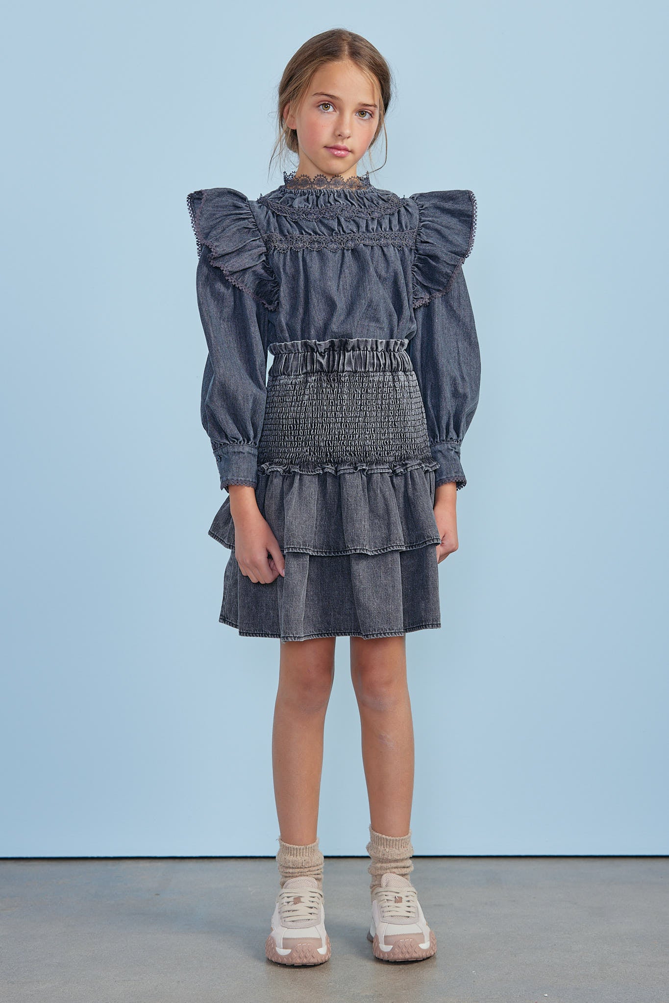 Lace Chambray Blouse - Black