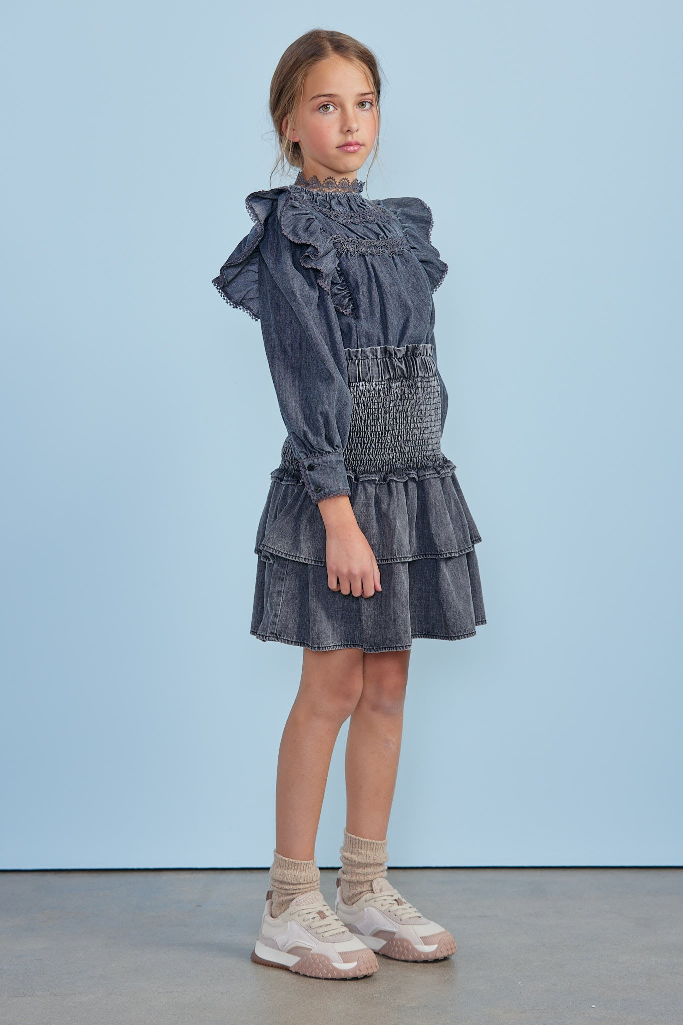 Lace Chambray Blouse - Black