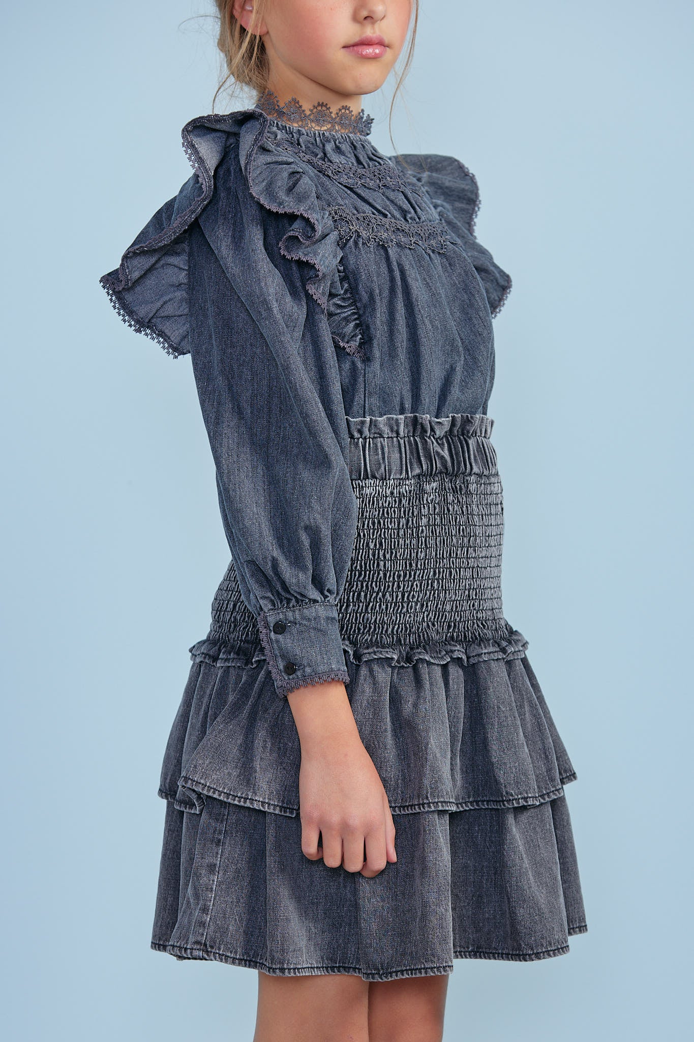 Lace Chambray Blouse - Black
