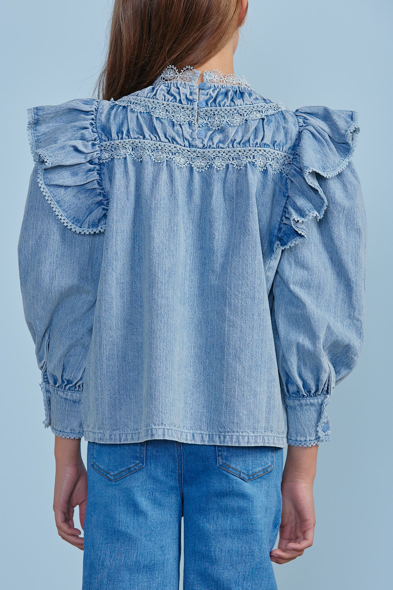 Lace Chambray Blouse - Blue
