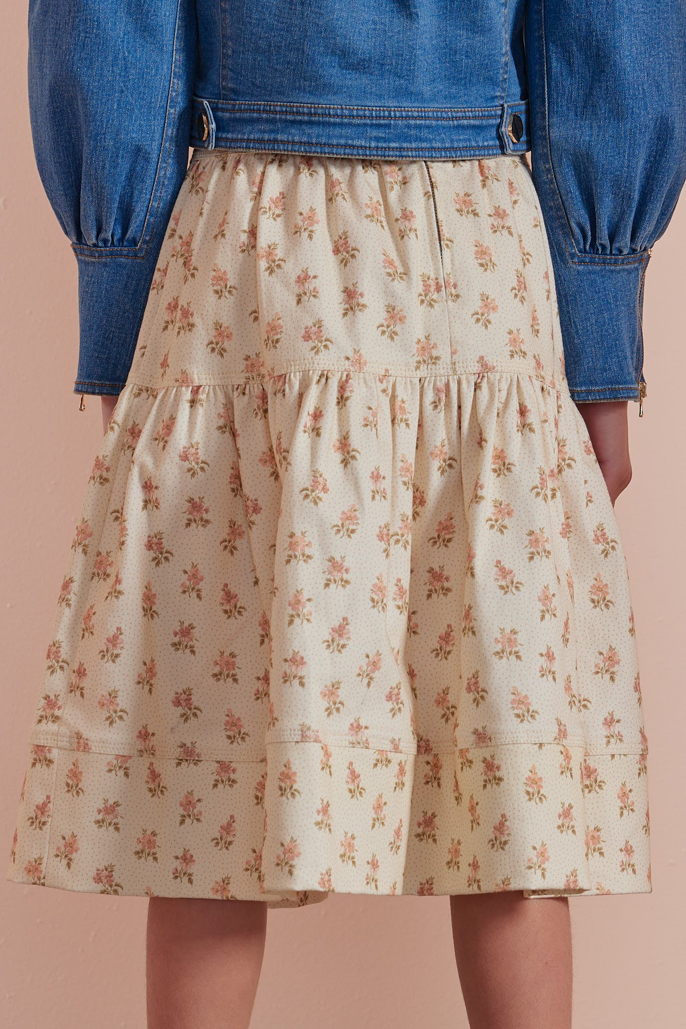 Cream Printed Denim Skirt