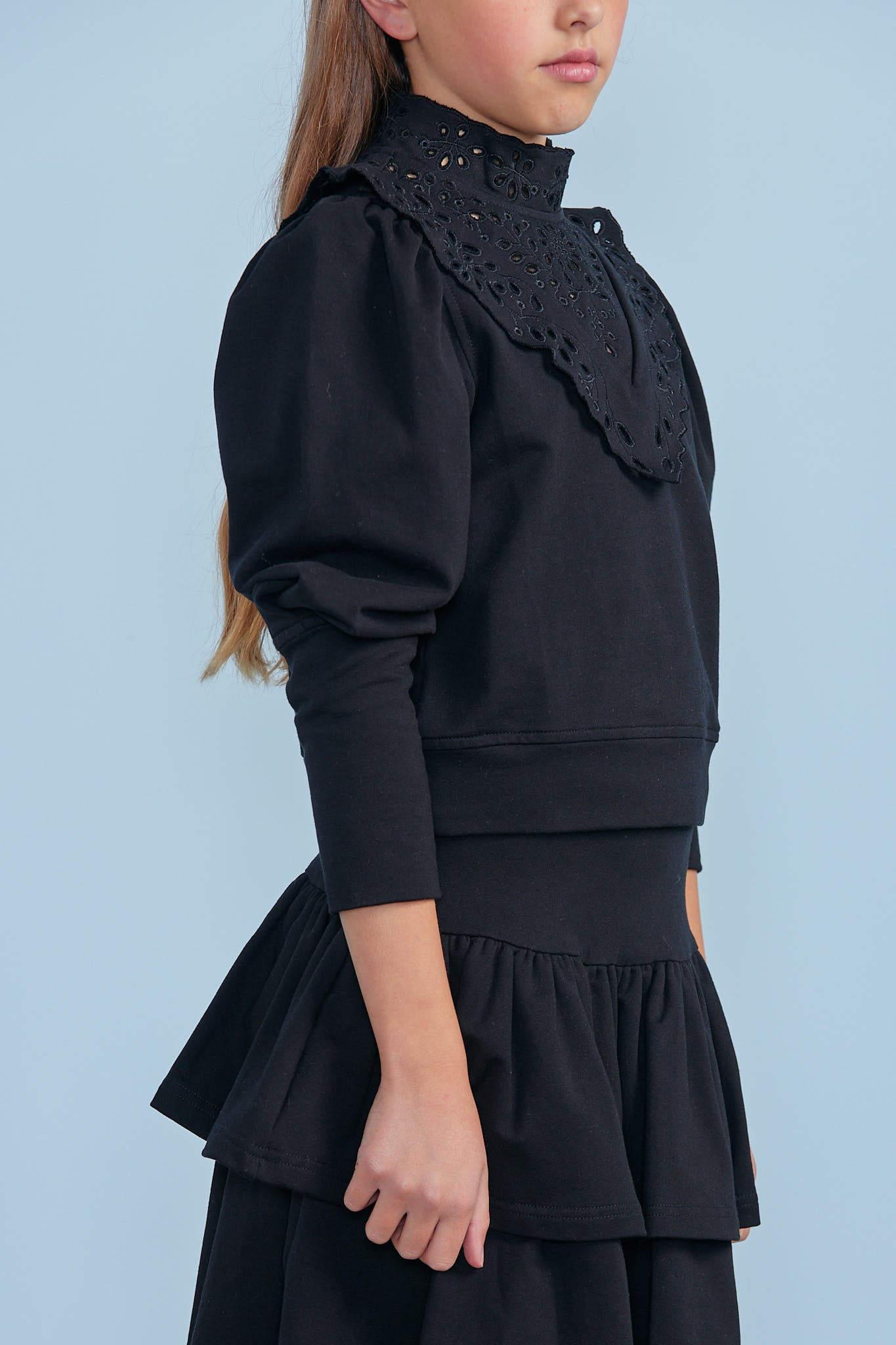 Cut Out Embroidered Sweat Top