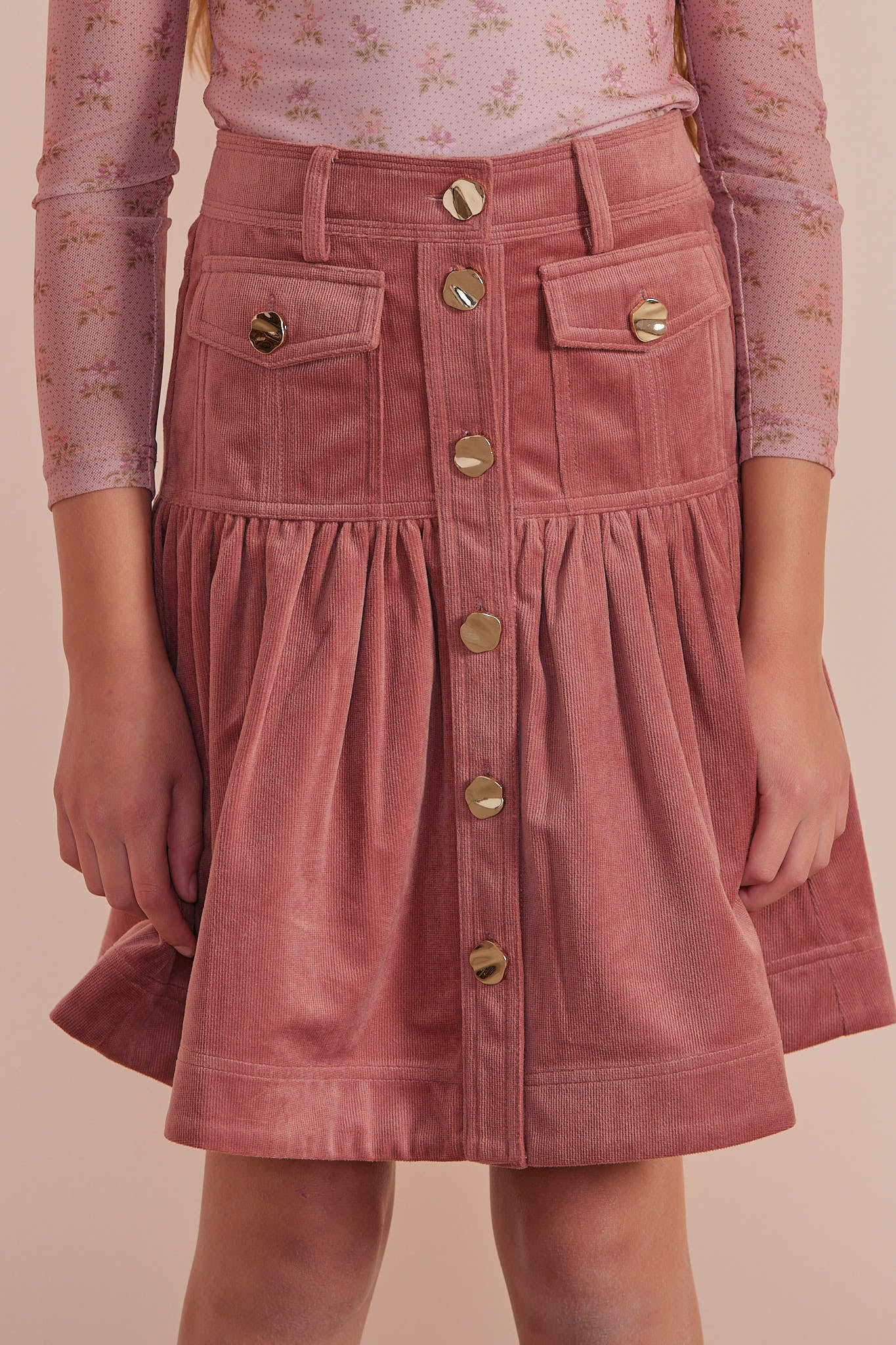 Cord Fit & Flare Skirt - Rose