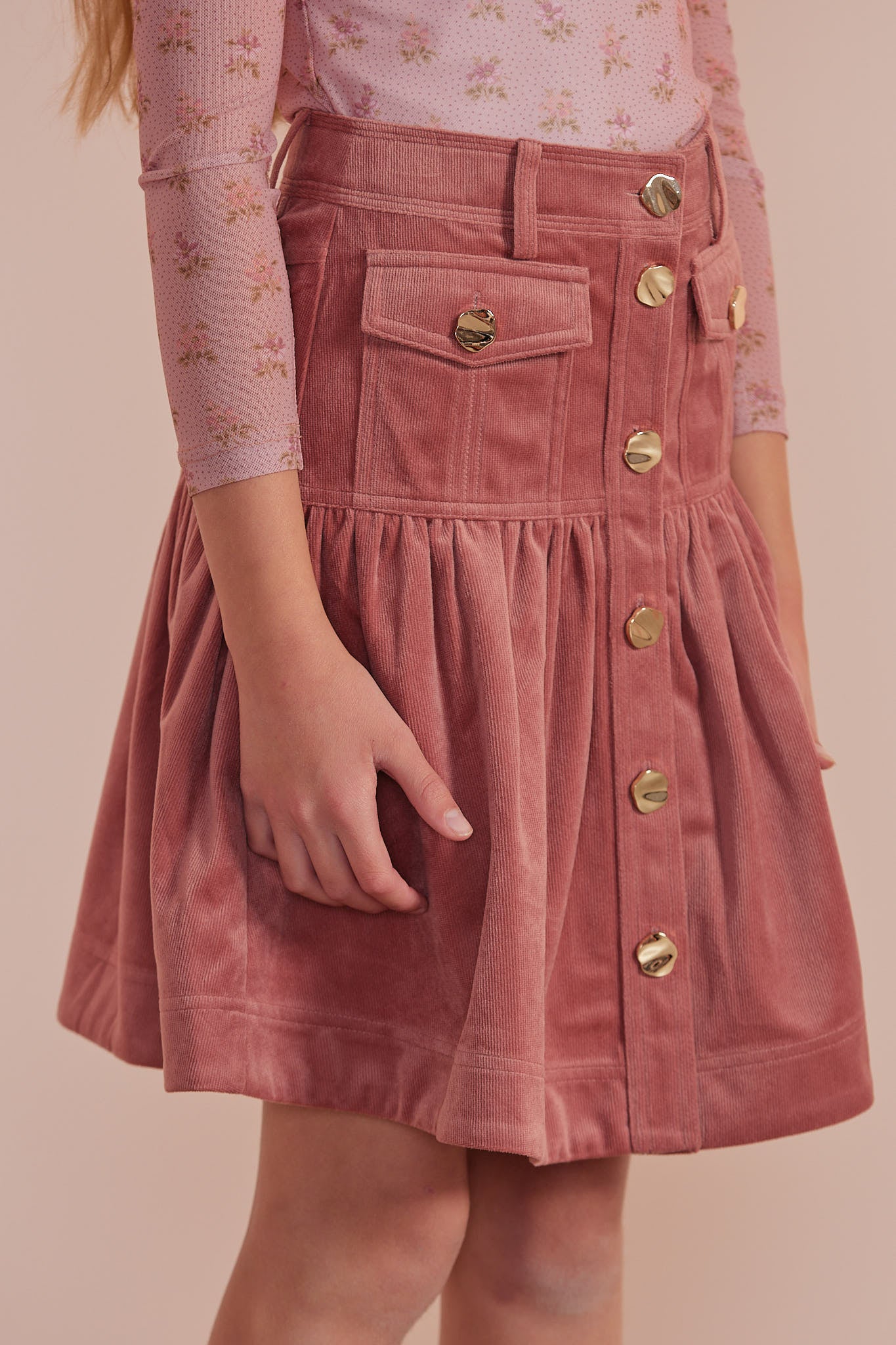 Cord Fit & Flare Skirt - Rose