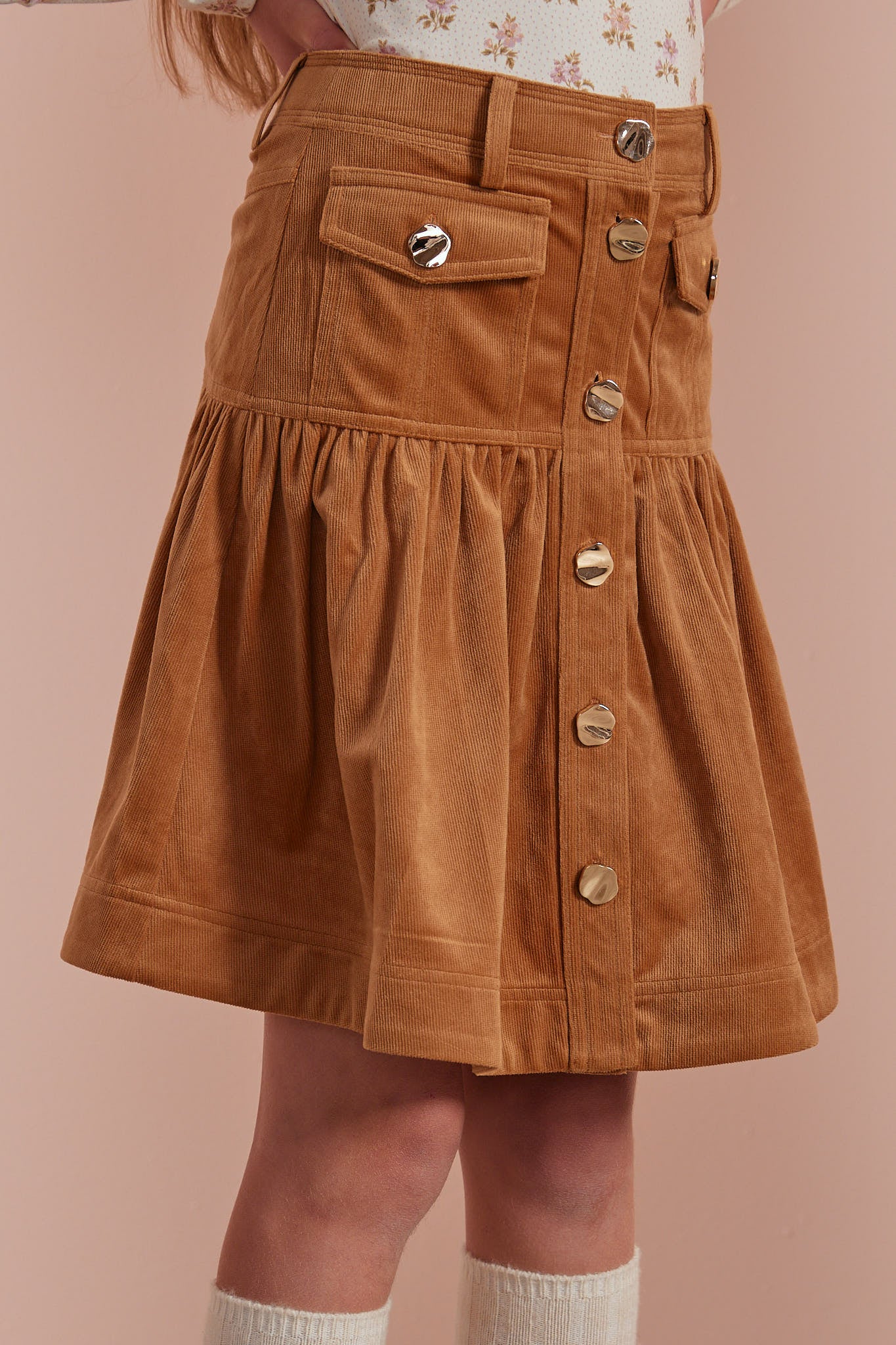 Cord Fit & Flare Skirt - Toffee