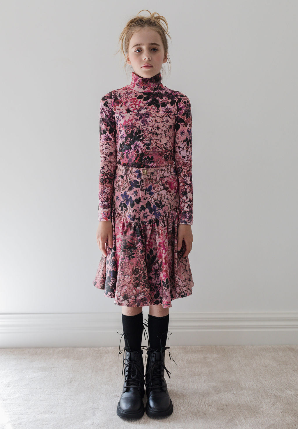 Blurred Floral Denim Skirt