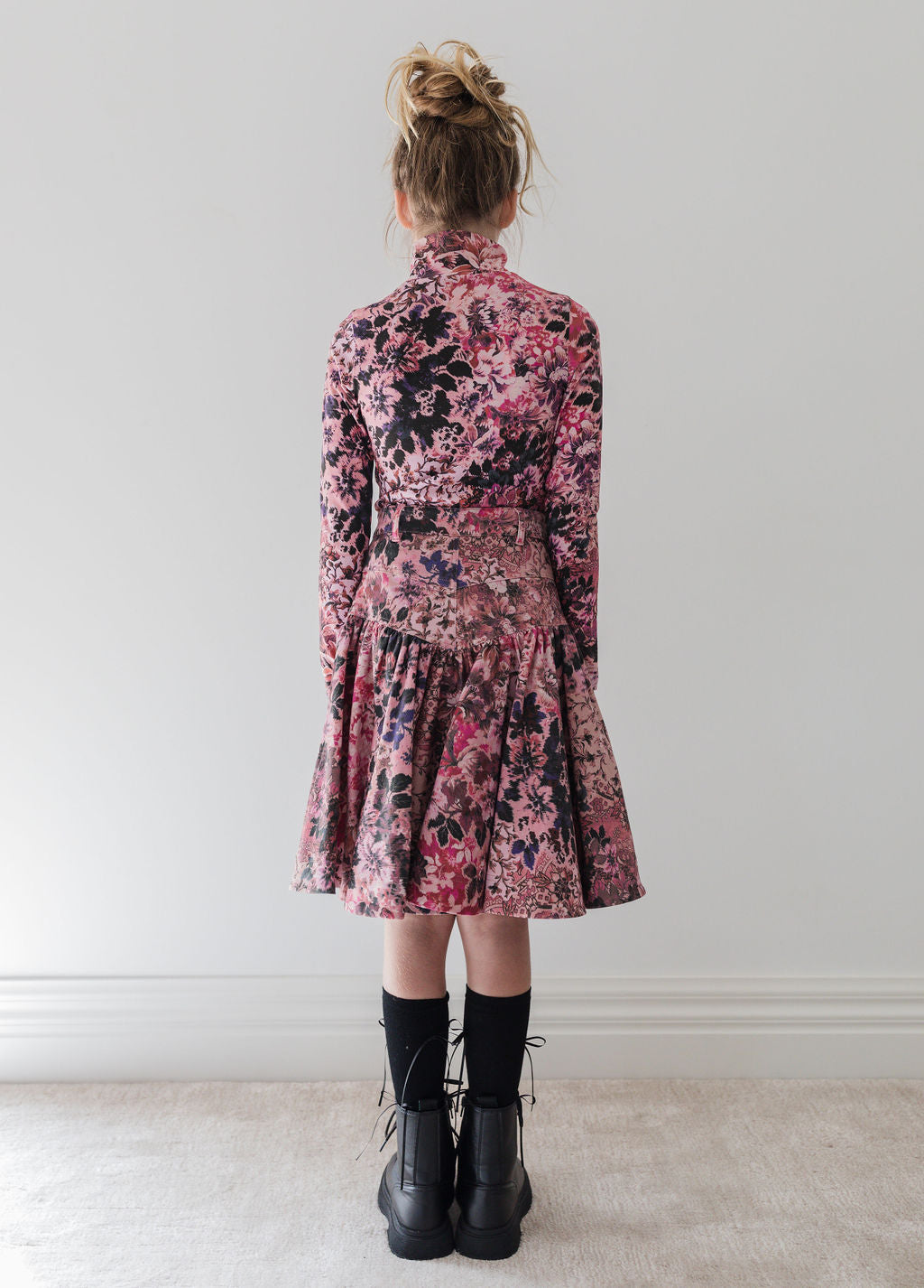 Blurred Floral Denim Skirt