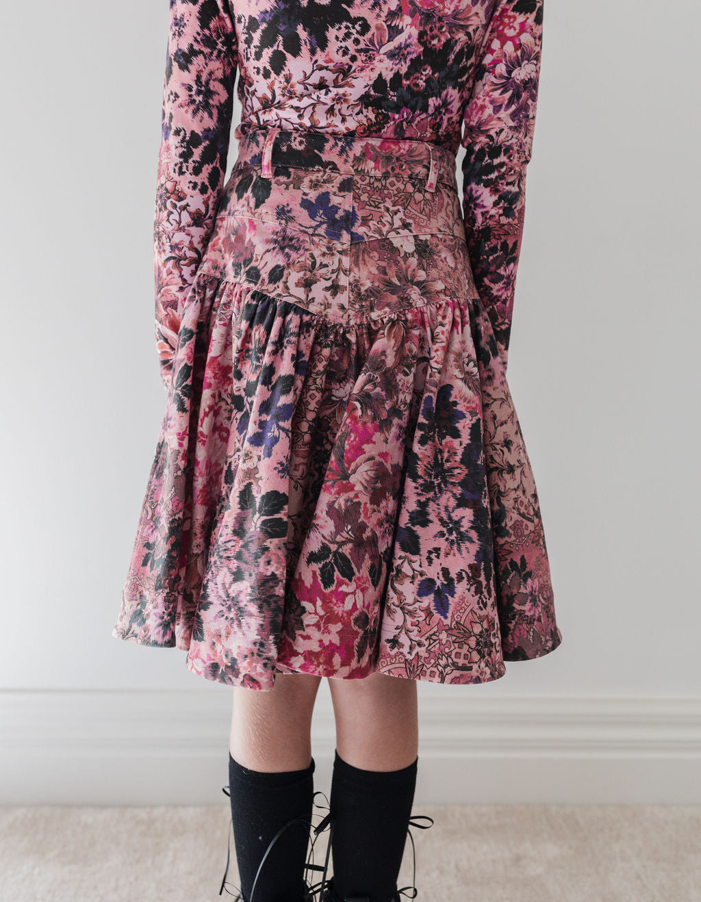 Blurred Floral Denim Skirt