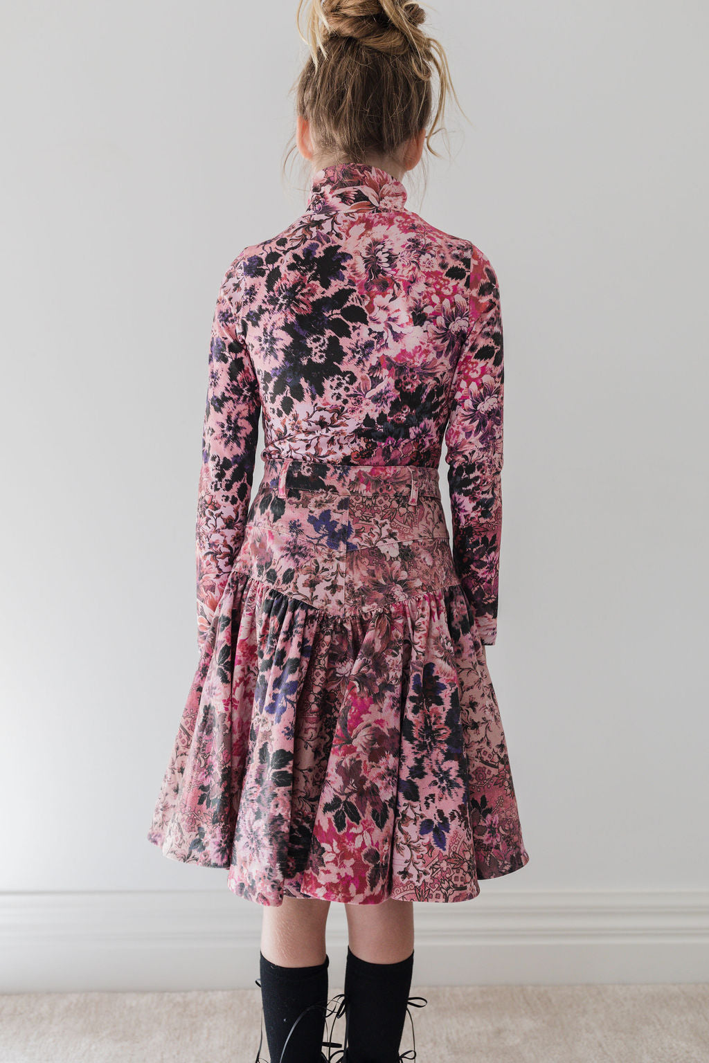 Blurred Floral Denim Skirt