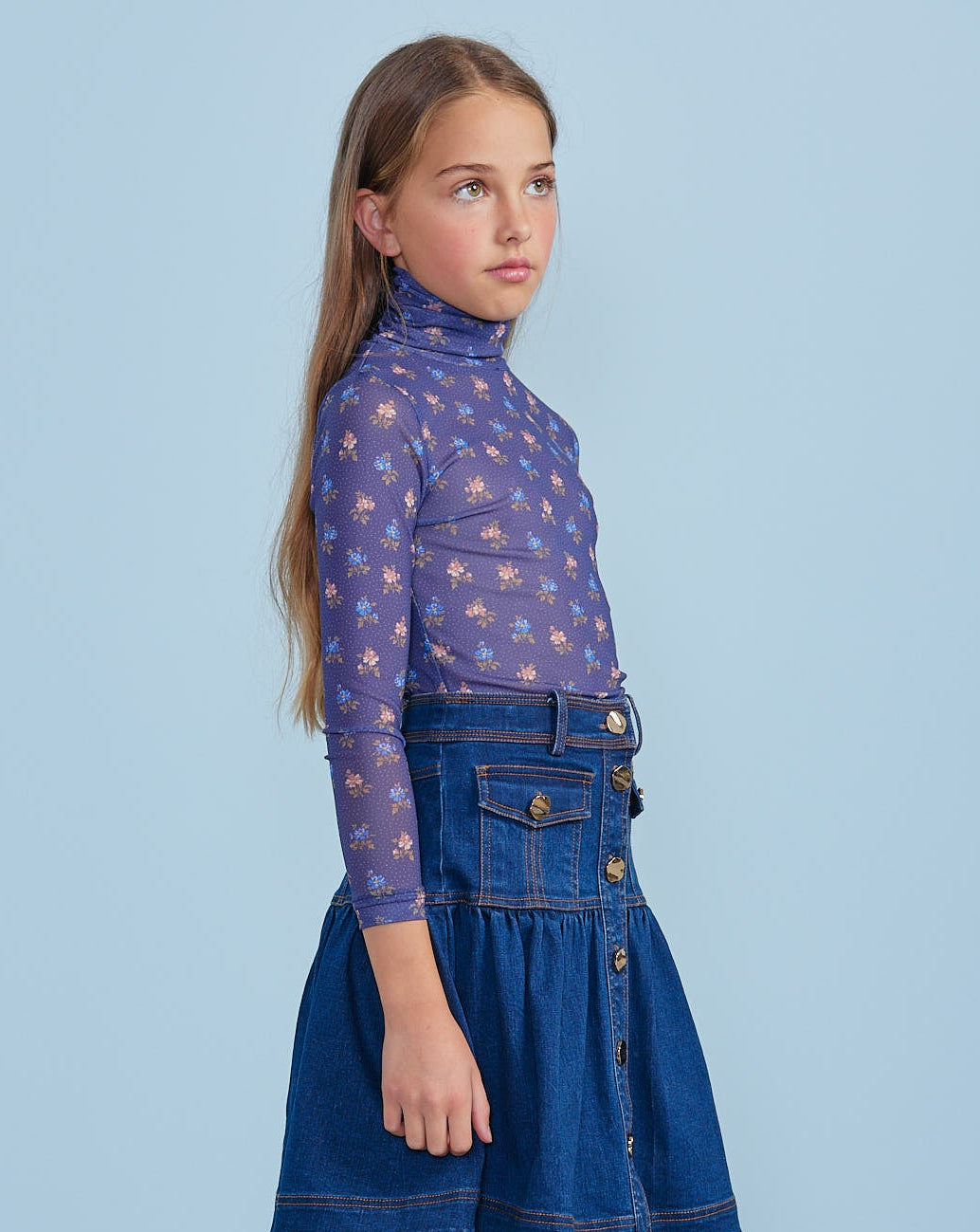 Printed Jersey Turtleneck - Navy