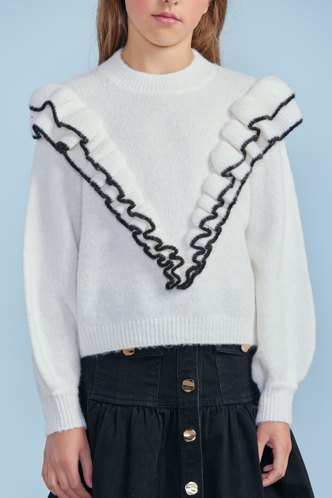 Black Tipped Ruffle Cosy Knit Sweater