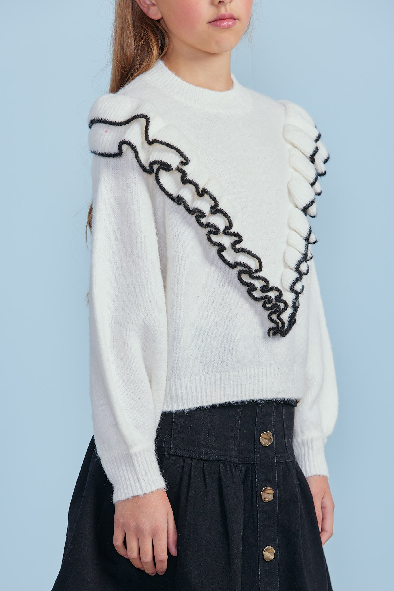 Black Tipped Ruffle Cosy Knit Sweater