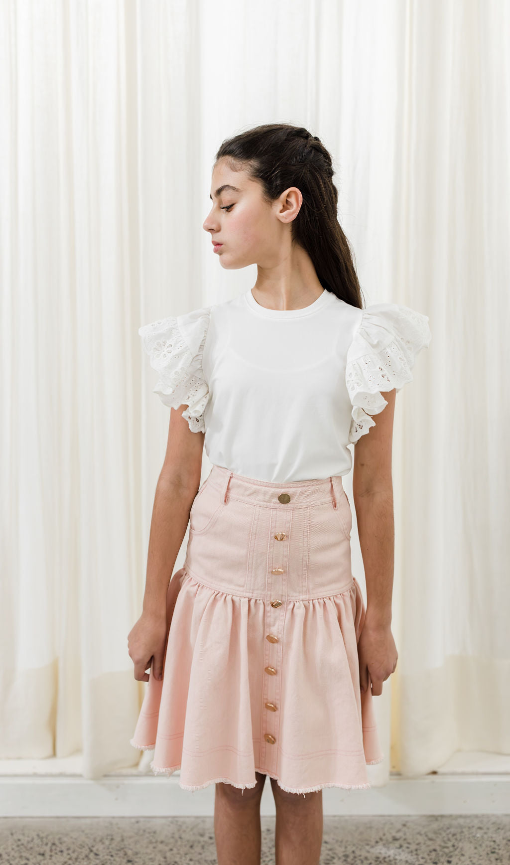 Denim Button Skirt - Blush