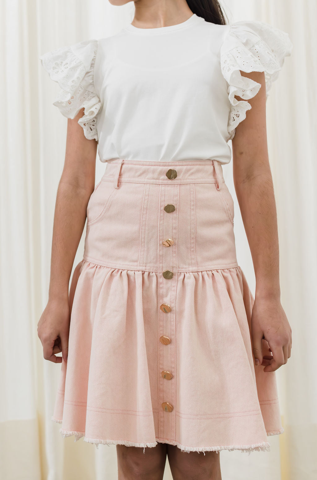 Denim Button Skirt - Blush