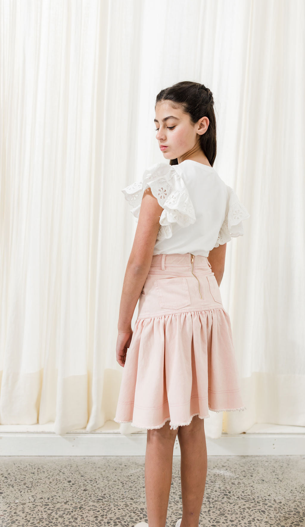 Denim Button Skirt - Blush