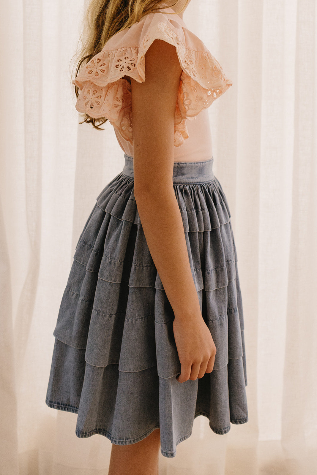Chambray Pleated Skirt