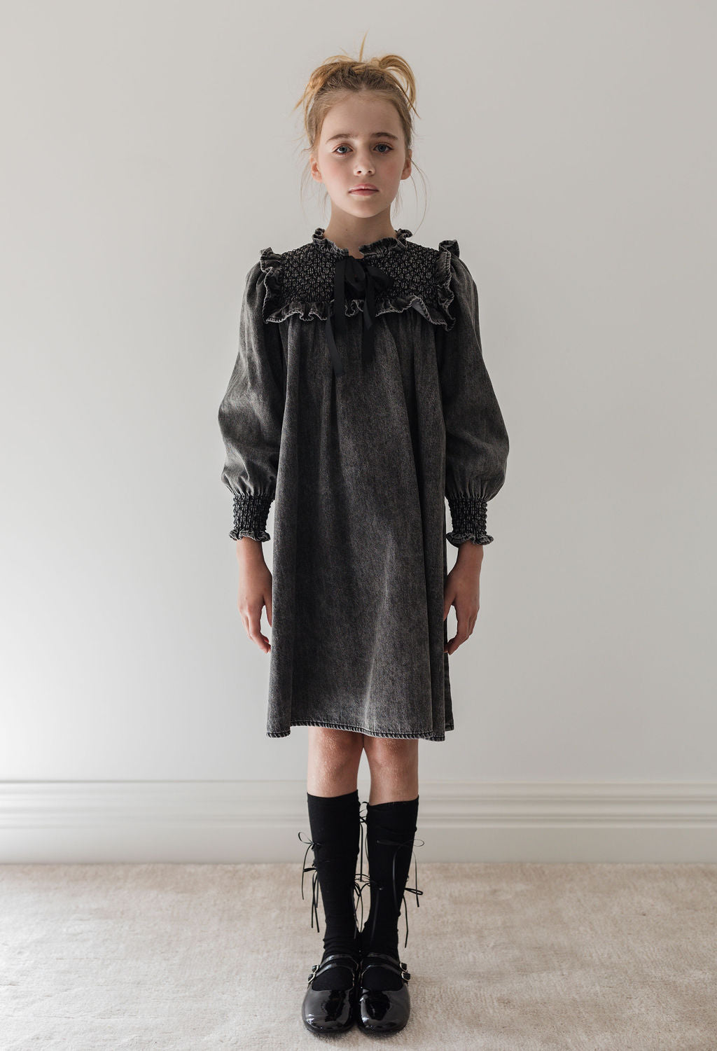 Shirred Chambray Dress