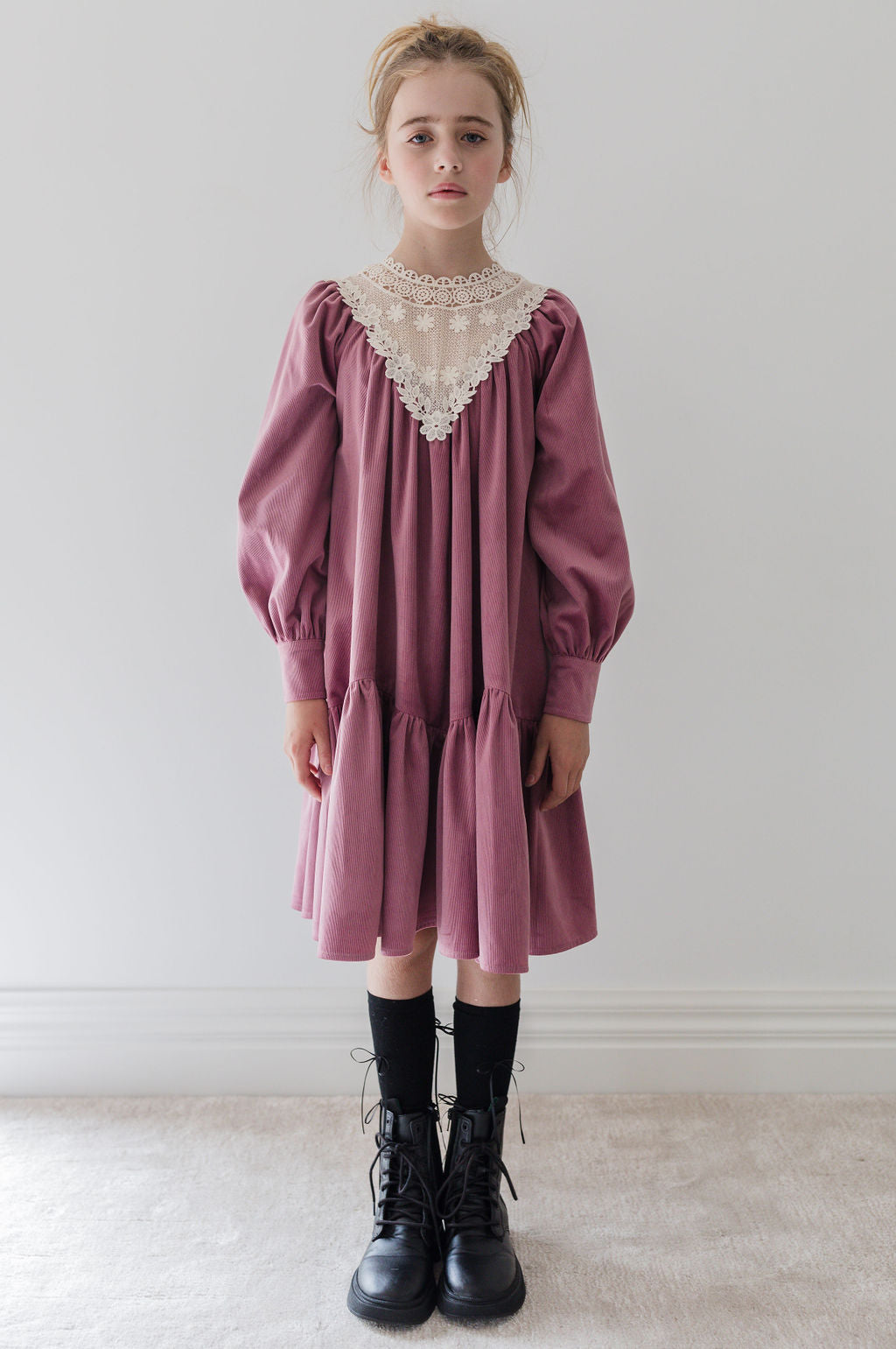Berry Cord Dress with Applique