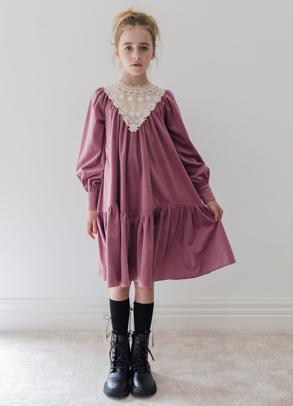 Berry Cord Dress with Applique