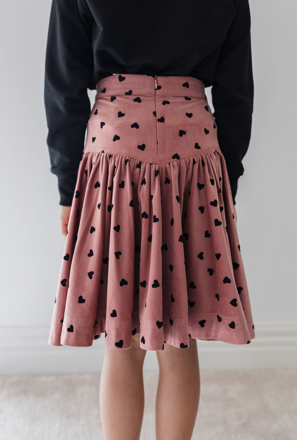 Berry Cord Skirt with Black flocked Lovehearts