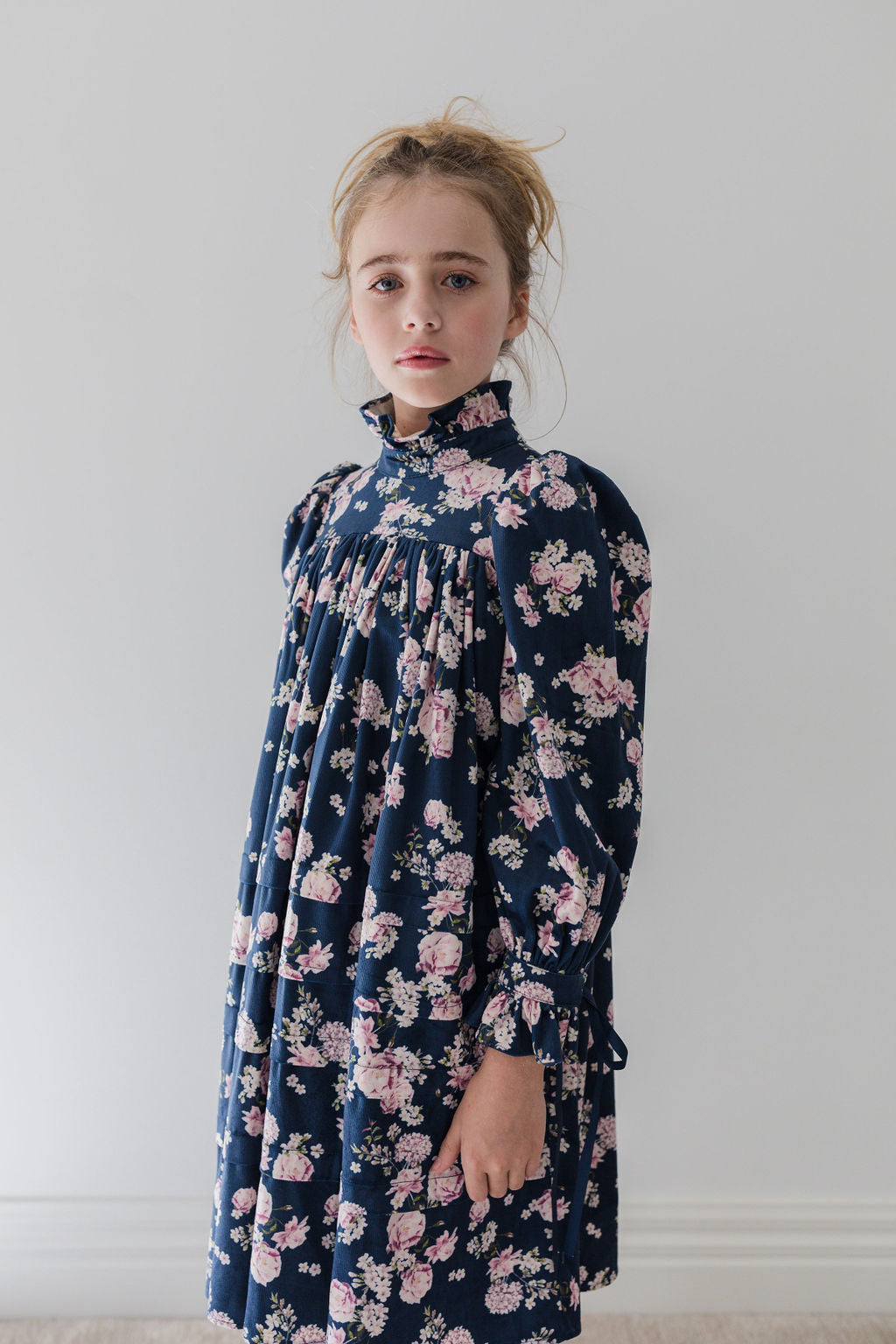 Lilac Floral Cord Dress with Ribbons