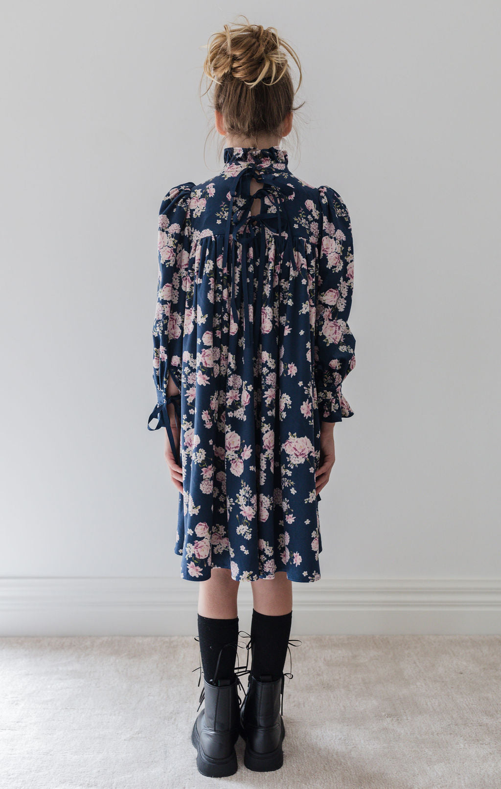 Lilac Floral Cord Dress with Ribbons