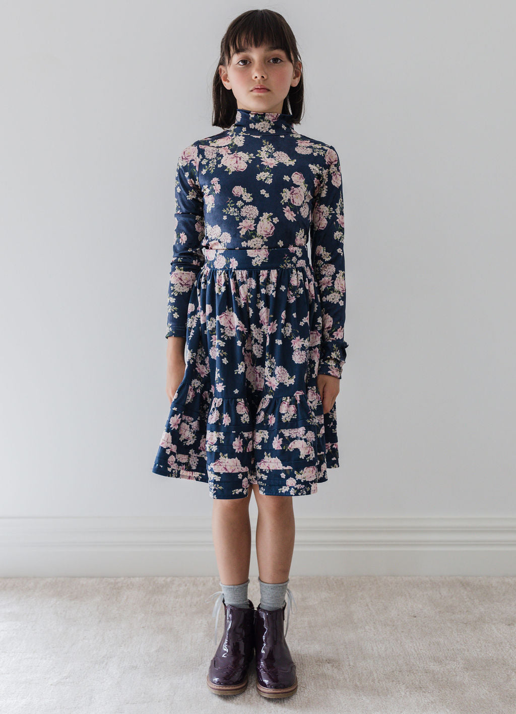Lilac Floral Velvet Turtleneck