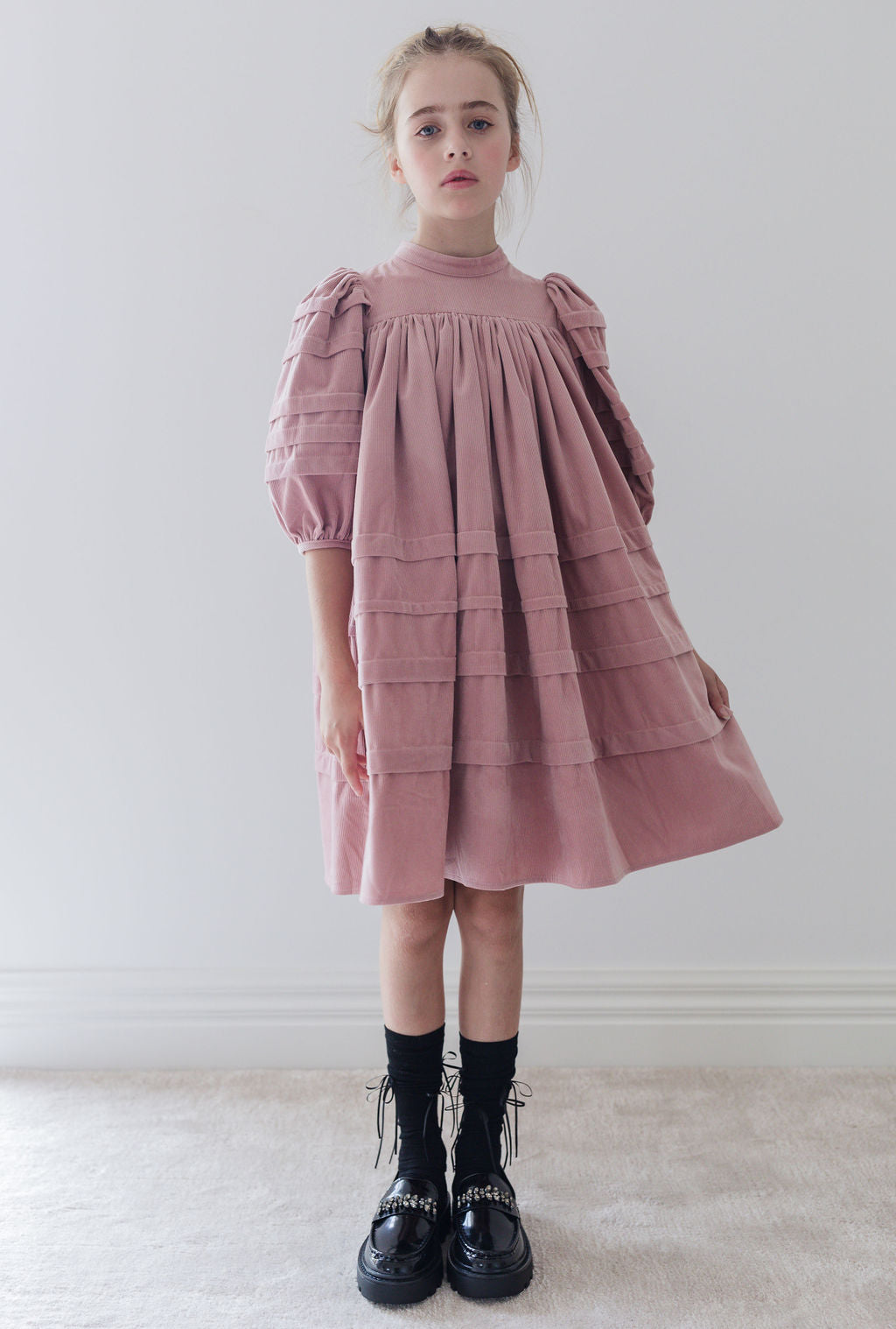 Dusty Lilac Cord Dress with Pleats