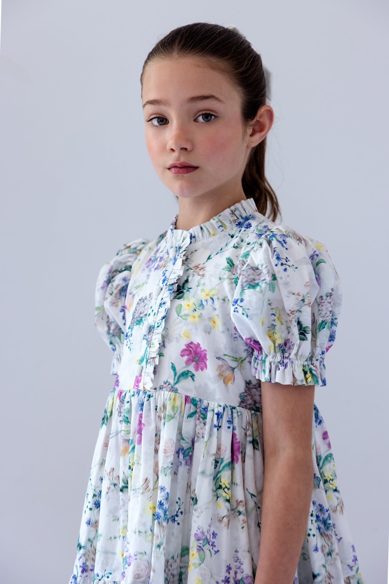 Short Sleeve Garden Print Voile Dress