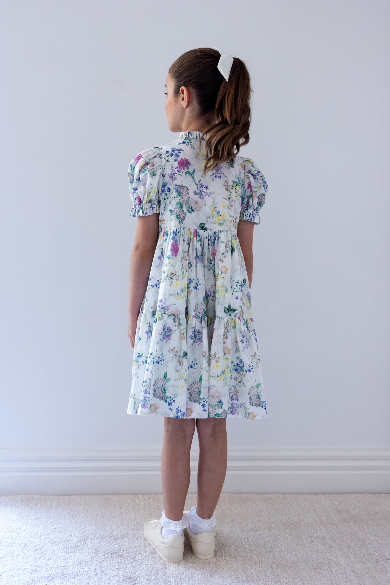 Short Sleeve Garden Print Voile Dress