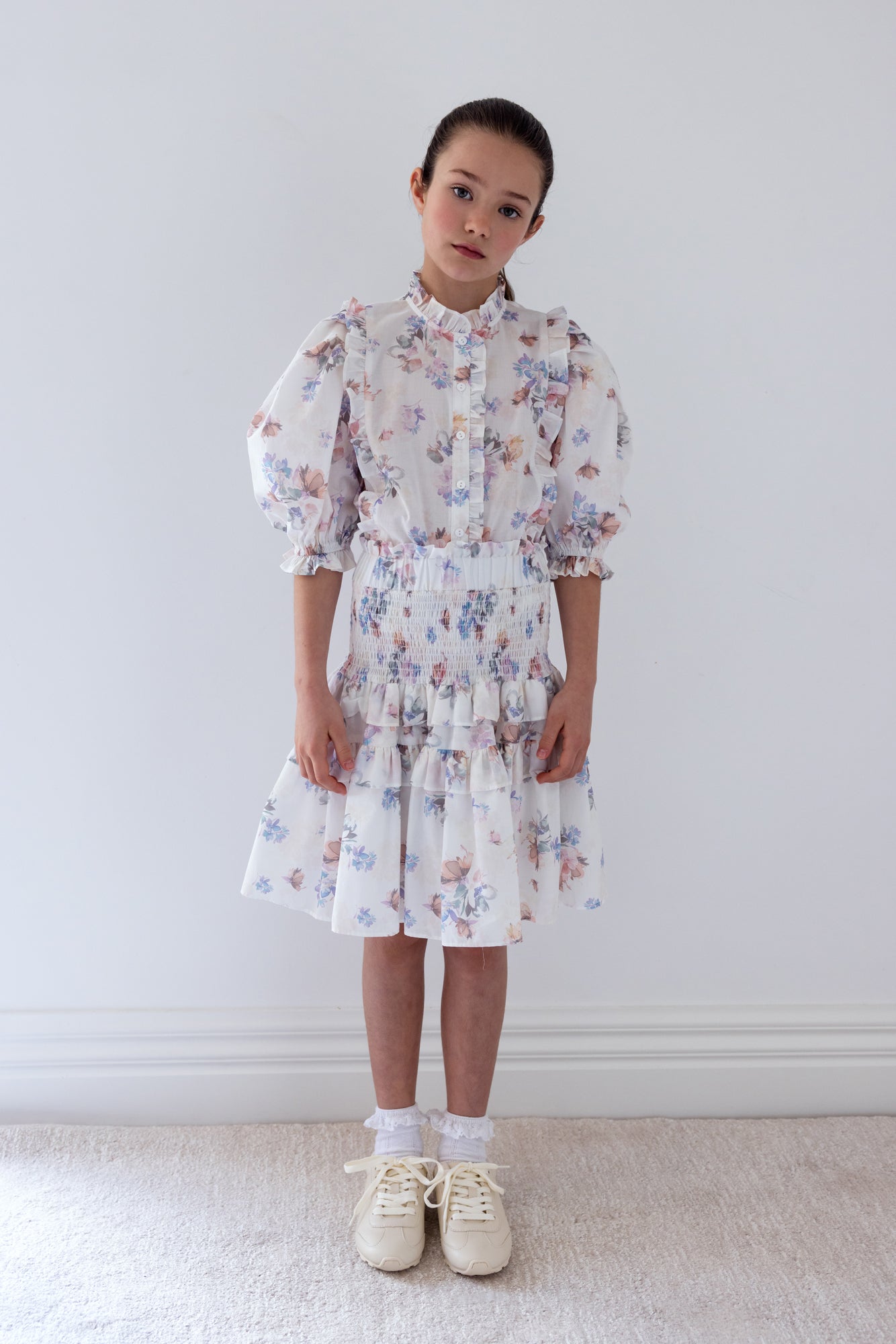 Flutter Floral Print Voile Skirt