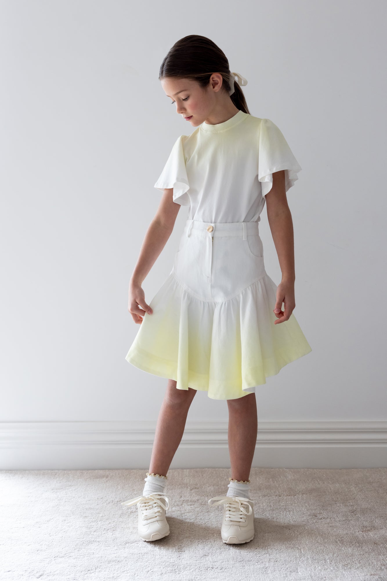 Fluted Hem Denim Skirt