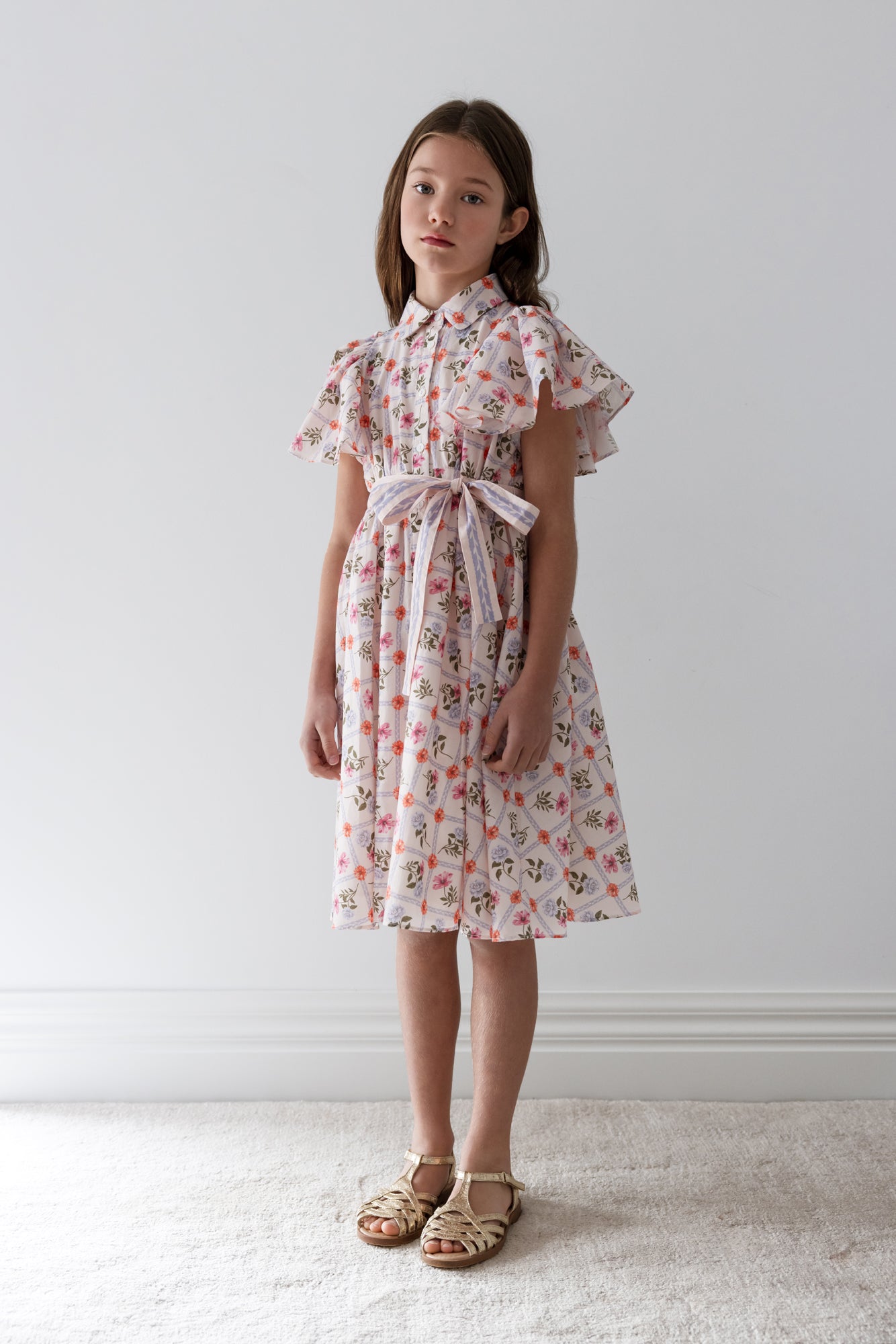 Flower Grid Shirt Dress